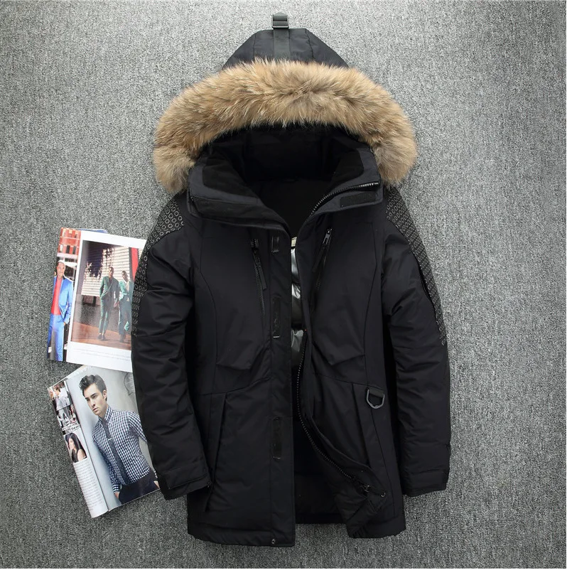

White Duck Men's Down Jacket 2020 Winter New Big Fur Collar Hooded Thick Warm Long Coat Male Brand Clothing Red Gray ArmyGreen