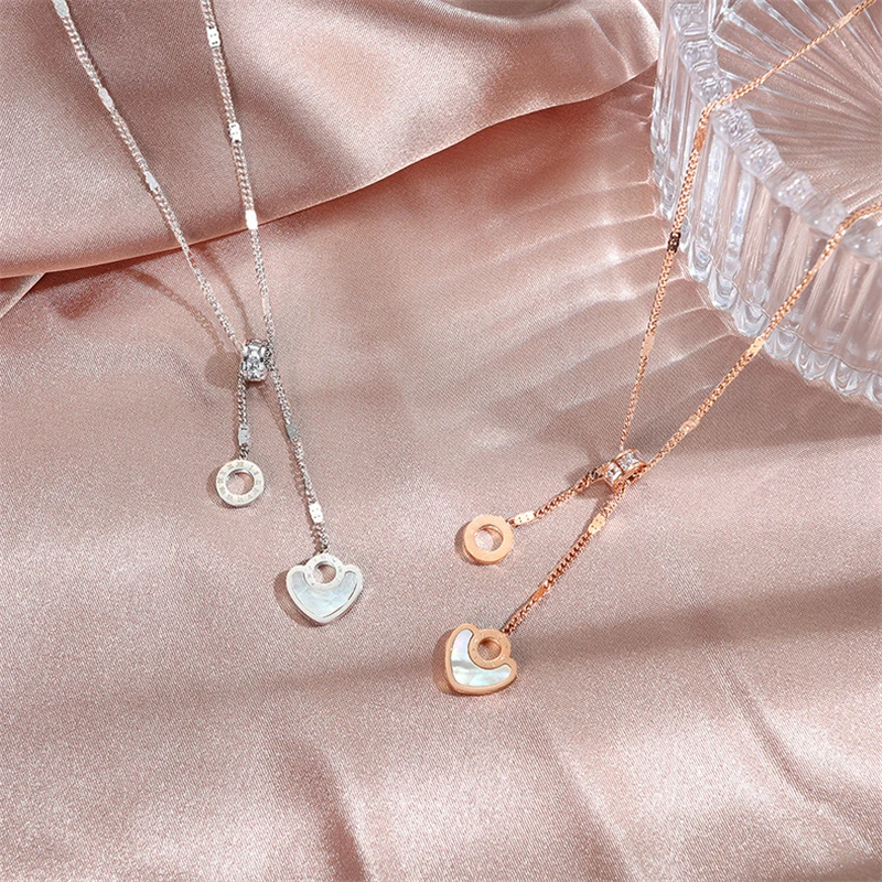 

2021 Trend Female Chain Length 460mm Fashion Stainless Steel Necklace For Women Rose Gold Roman Numerals Cute Jewelry TX1477