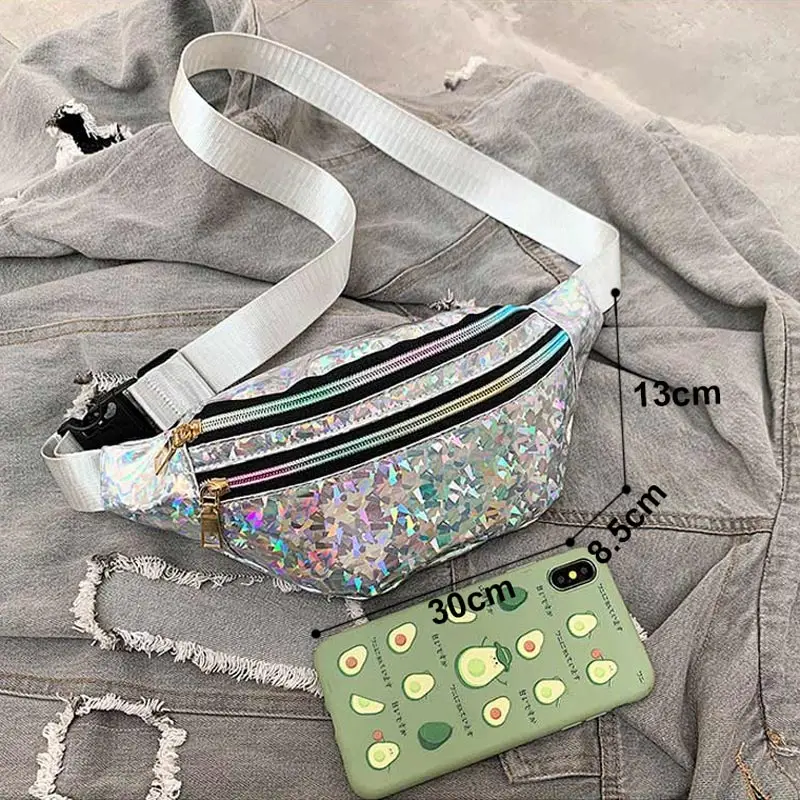 Поясная Сумка для женщин забавная голографическая сумочка на пояс серебристая