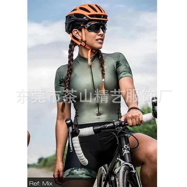 

Pro Team Triathlon Set Women's Cycling Jersey One Piece Jumpsuit Short Sleeve Macaquinho Ciclismo Feminino Set Gel Pad