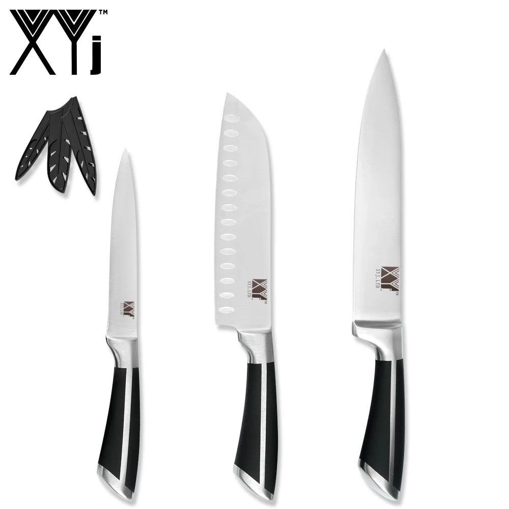 F.3PCS SET XYj готовка 7 комплект ножей 3CR13 из нержавеющей стали острое лезвие 13 ''Магнитный настенный держатель для ножей кухня аксессуар бесплатные чехлы - Цвет: F.3PCS SET