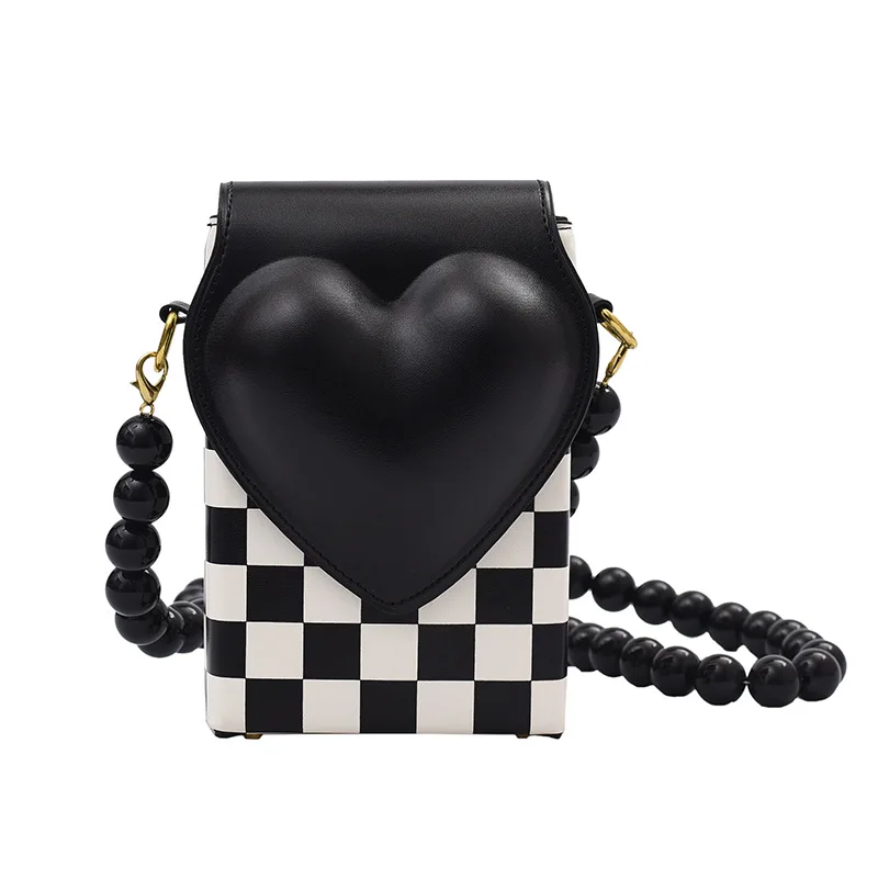 

2021 Korean New Fashion Personality Heart Checkerboard Grid Green Small Flap Bag Lattice Trend Ins Girl Style Chain Bag