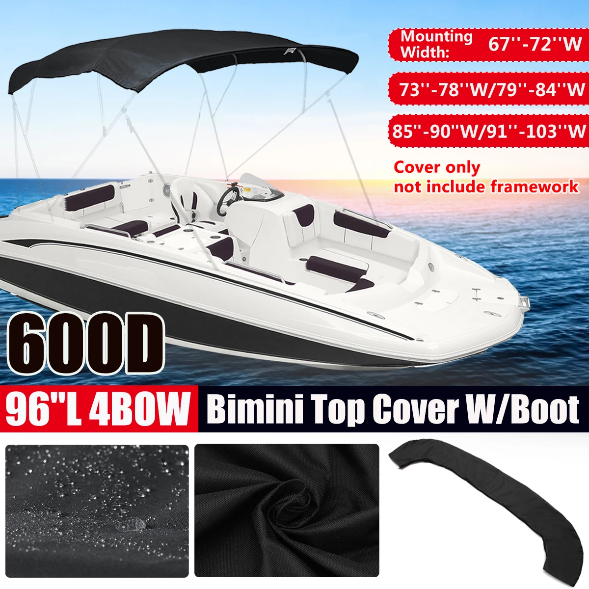 Чехол для лодки 600D 4 лука Bimini Top сменный брезентовый водонепроницаемый защита от