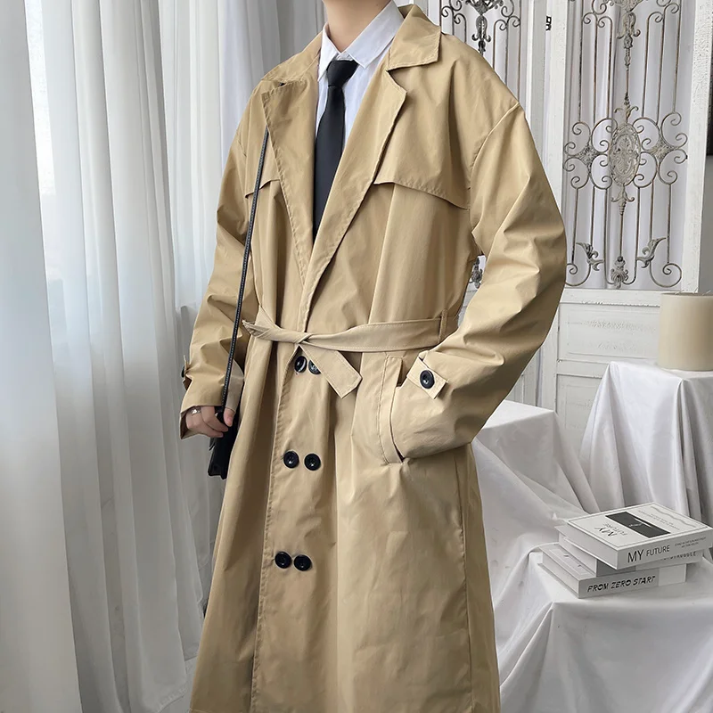 Тренч мужской однотонный в японском стиле свободная винтажная Повседневная