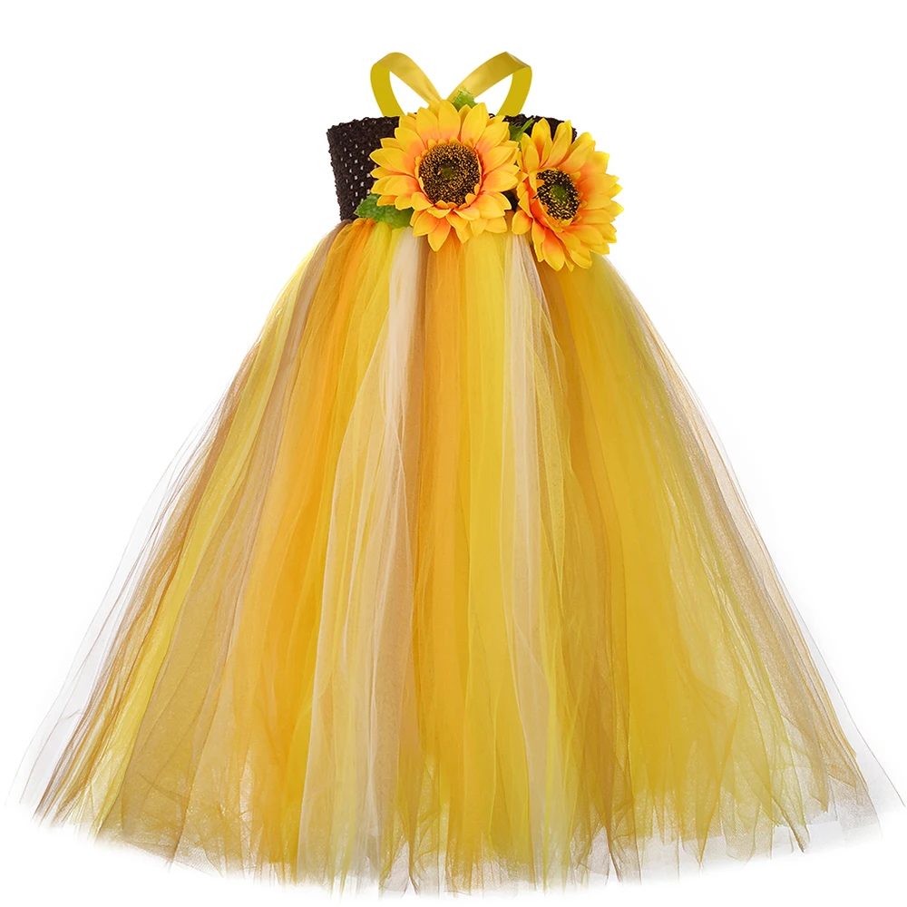Autumn Sunflower Tutu Dress Pumpkin Scarecrow Kids Halloween Costumes Sun Flower Dresses for Girls Thanksgiving Party | Детская одежда