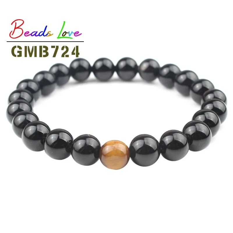 Black Agate Мужские натуральные вулканического происхождения браслеты из камней Шарм матовые черные лавы Агатовые Бусины Амазонит тигровый глаз пара браслет Женщины Йога ювелирные изделия - Окраска металла: Black Agate