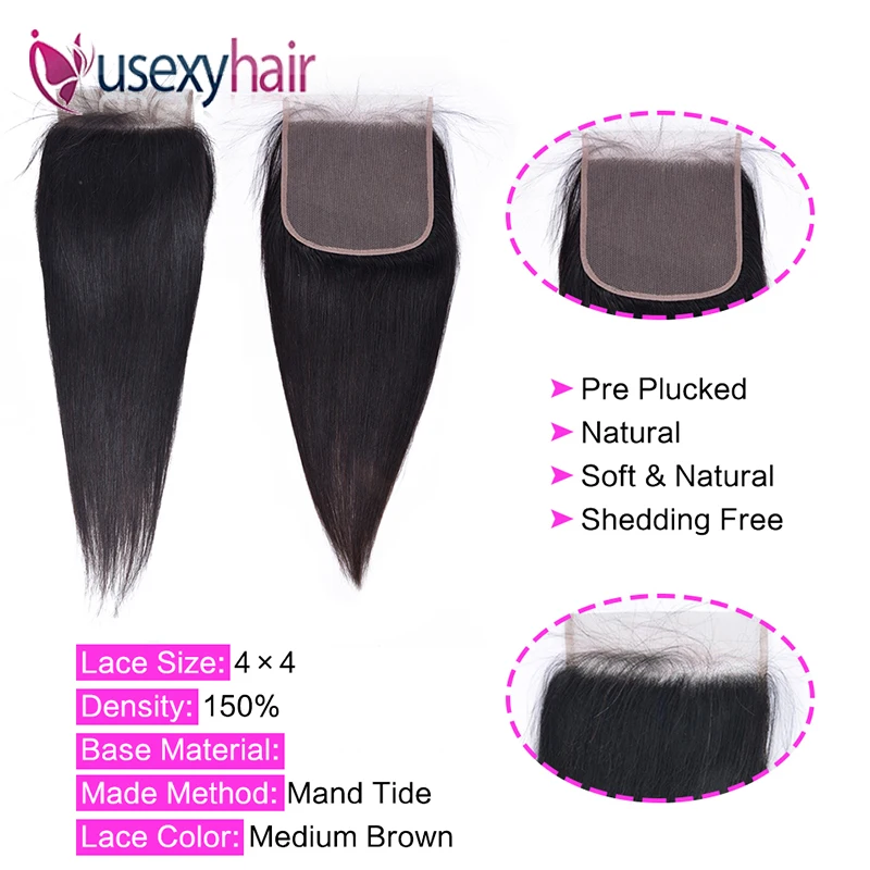 Прямые пучки волос с закрытием шнурка перуанские Remy наращивание волос|bundles with lace