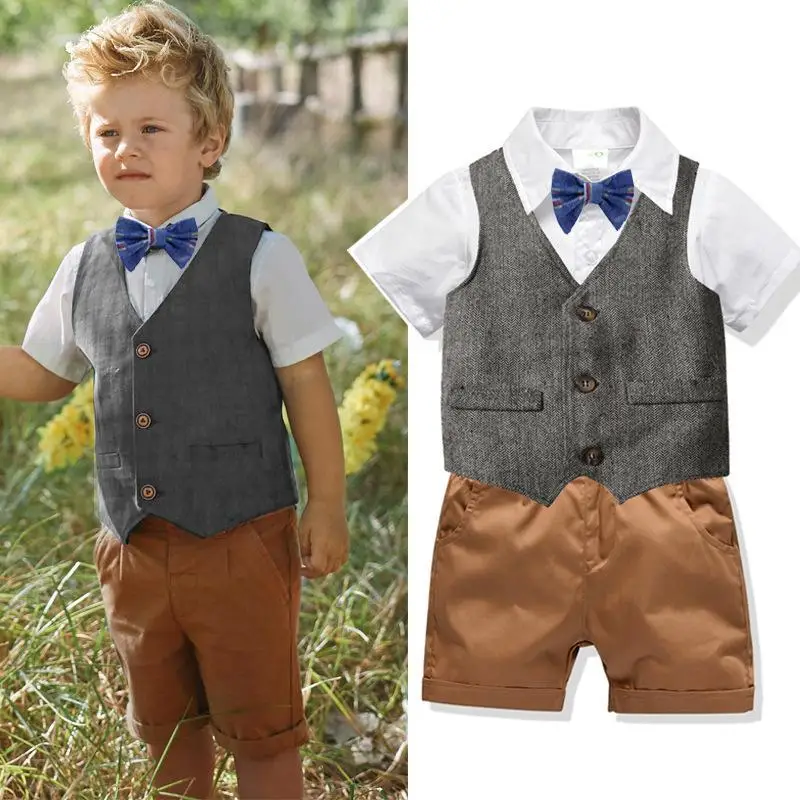 

Boys Long Sleeves Clothes Suits Kids Little Gentleman Vest Shirt Pants Tie Outfit 4Pcs Boys Wedding Formal Party Clothes Dress