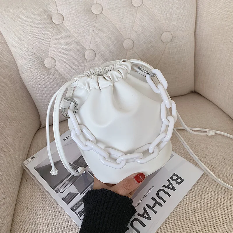 Однотонные мини сумки мешки из искусственной кожи женские через плечо 2021 летние