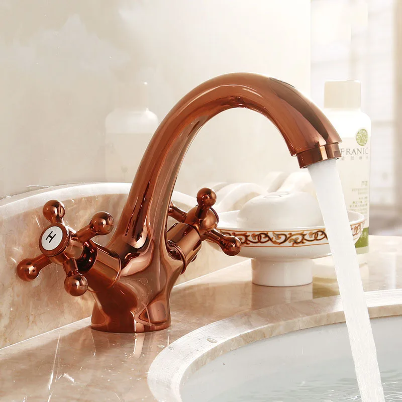 Rose Gold Brass Desk Mounted Bathroom Basin Faucets Hot Cold Mixer Double Handle Toilet Sink Water Taps For Kitchen Accessories |