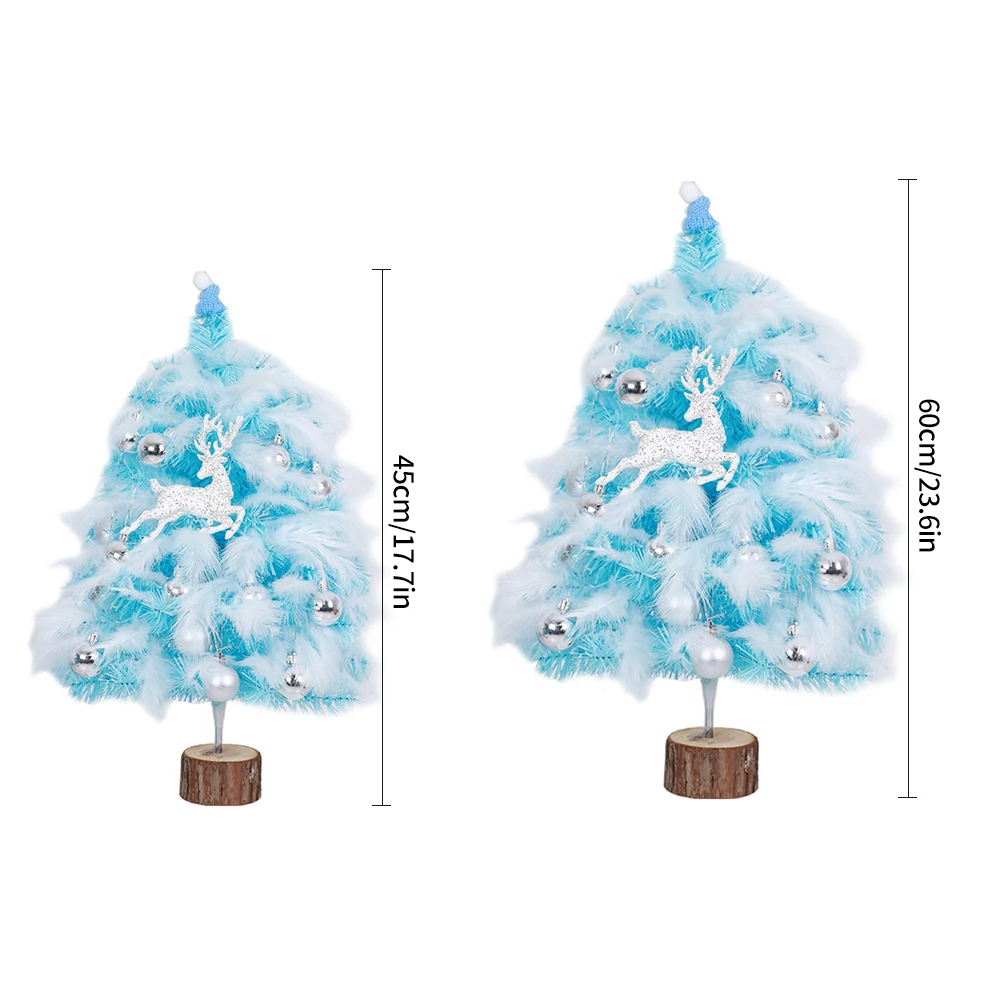 

Luminous Christmas Tree With Feather Decorations Lights Christmas Ornaments Wood Base For Desktop Decoration New Year Gift