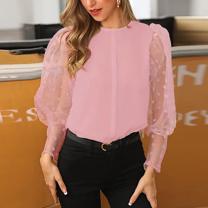 Style G Женская черная блузка модные сетчатые рубашки сексуальные v-образным вырезом прозрачные однобортные рубашки с буфами на рукавах женские блузки Топы - Цвет: Style G