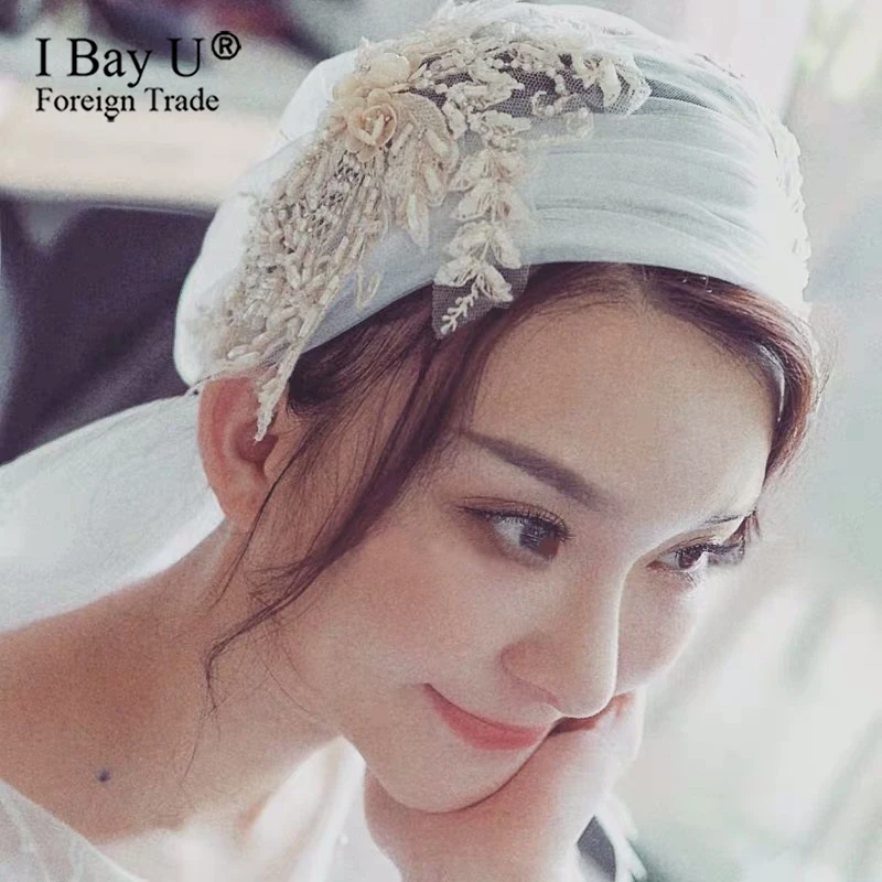 Цвета слоновой кости светло шампанского 3D бисером край короткая свадебная вуаль