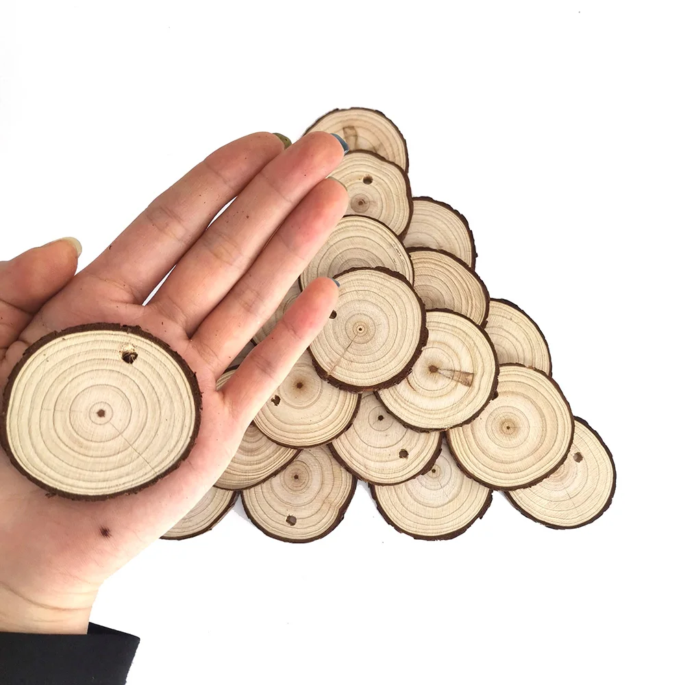 

10 шт. деревянные ломтики натурального дерева, деревянные кусочки для украшений, предварительно просверленные круглые диски, орнаменты, дер...
