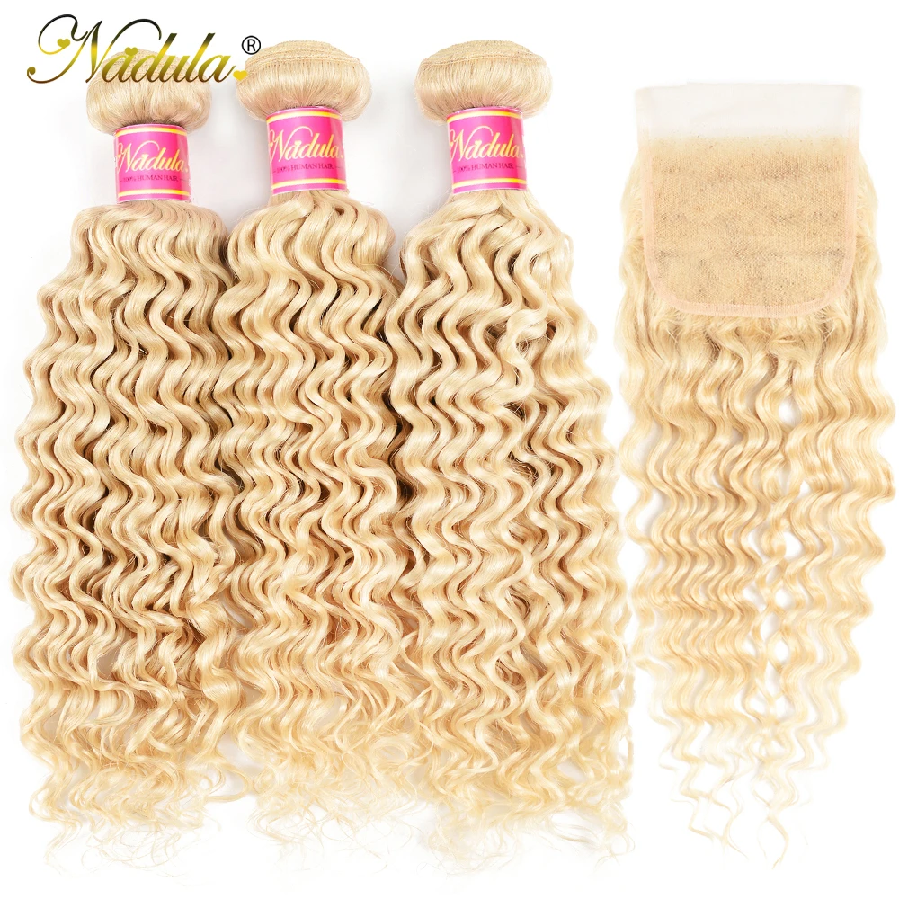 Надула волосы с закрытием 3 пучки бразильских локонов глубокая волна 100%