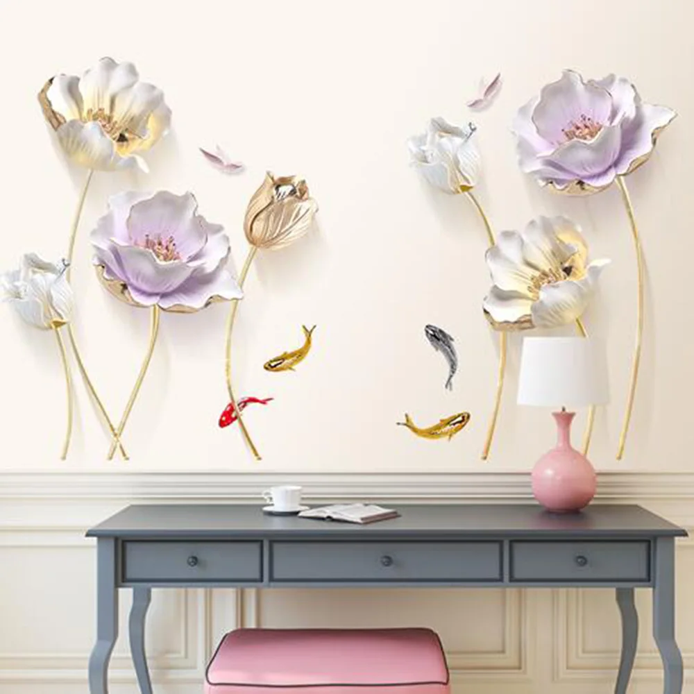

Chinese Style Flower 3D Wallpaper Wall Stickers Living Room Bedroom Bathroom Home Decor Decoration Poster