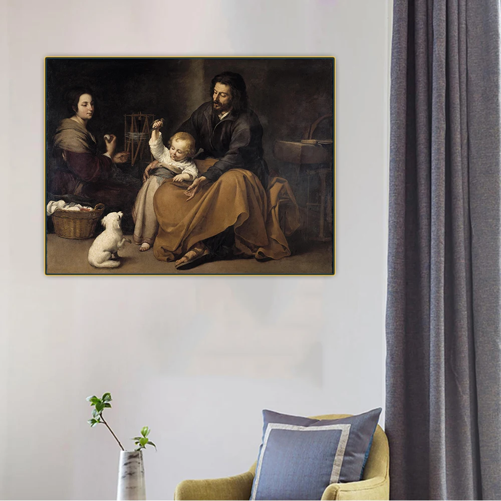 

Citon Murillo《The Holy Family with dog》Canvas Art Oil Painting Artwork Poster Picture The Wall Background Decorations Home Decor