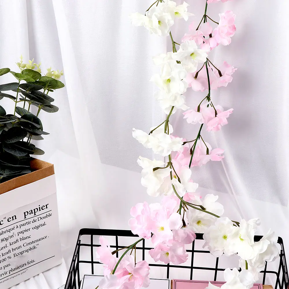 Сакура Вишневый цветок ротанга свадебное украшение арки лоза искусственные