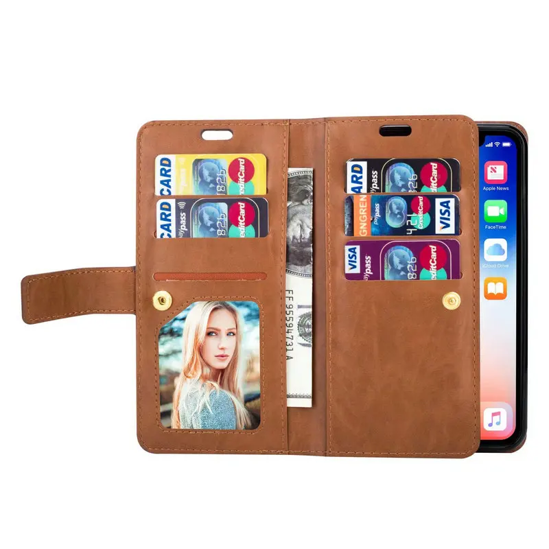 Luxury Folio Wallet Leather Case for iPhone X XR XS MAX 5 5S 5G SE 6 6S 7 8 PLUS Card Slots Zipper Pocket For 11 Pro Max | Мобильные
