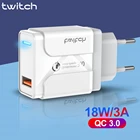 Зарядное устройство USB Twitch Quick Charge 3,0, 3 А, настенный USB-адаптер для iphone, Samsung, универсальное зарядное устройство стандарта ЕС, США, Великобритании, QC 3,0
