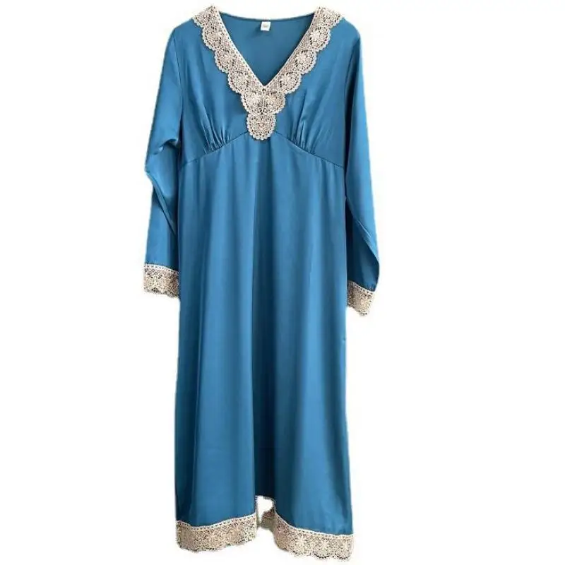 

Spring New Lady Nightdress Satin Full Sleeve Sleep Dress Casual Nightgown Home Dressing Gown V-Neck Intimate Lingerie Sleepwear
