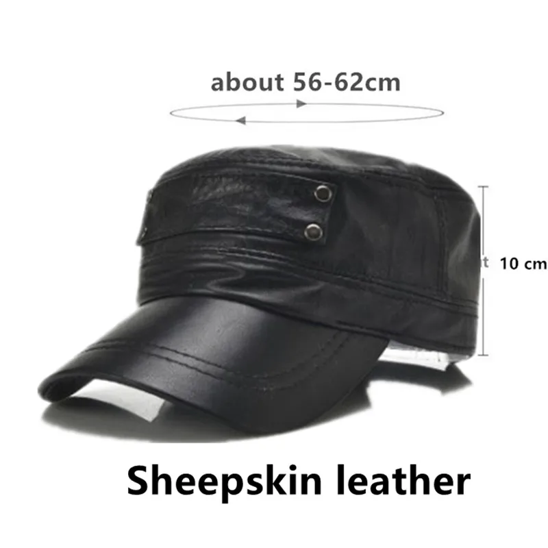 

XdanqinX Genuine Leather Hat Men's Flat Caps Army Military Hats 2020 New Sheepskin Leather Cap Adjustable Size Men Brands Caps