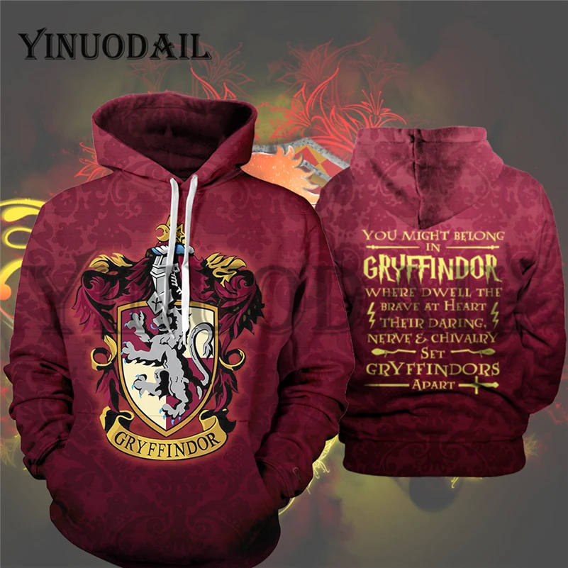 Wizardry Hufflepuff толстовка с 3D принтом и карманом Хогвартс Гриффиндор унисекс Толстовка костюм толстовки Мужская одежда