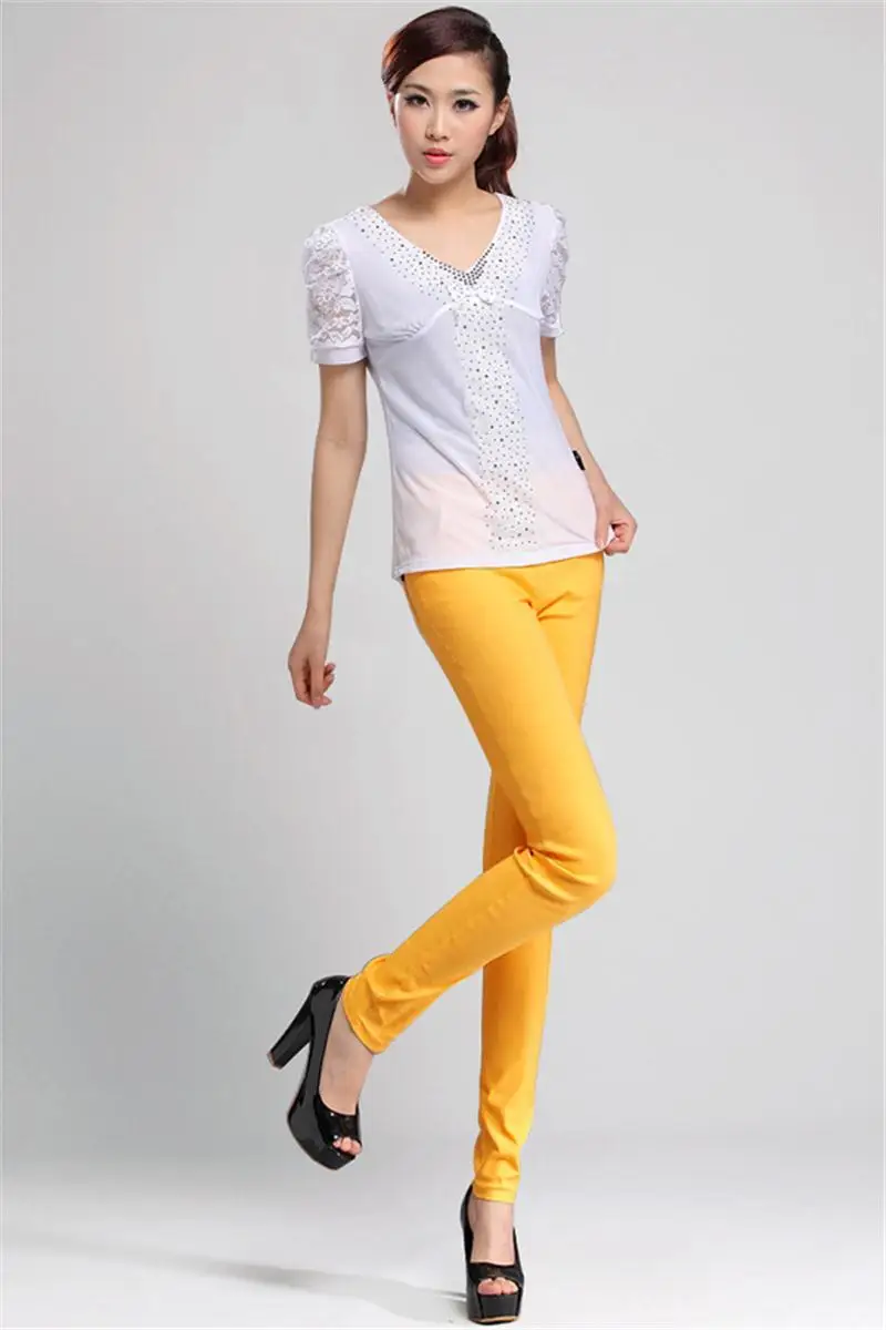 DOUBCHOW Сезон весна-осень Женские узкие брюки ярких цветов Цвет с высокой талией