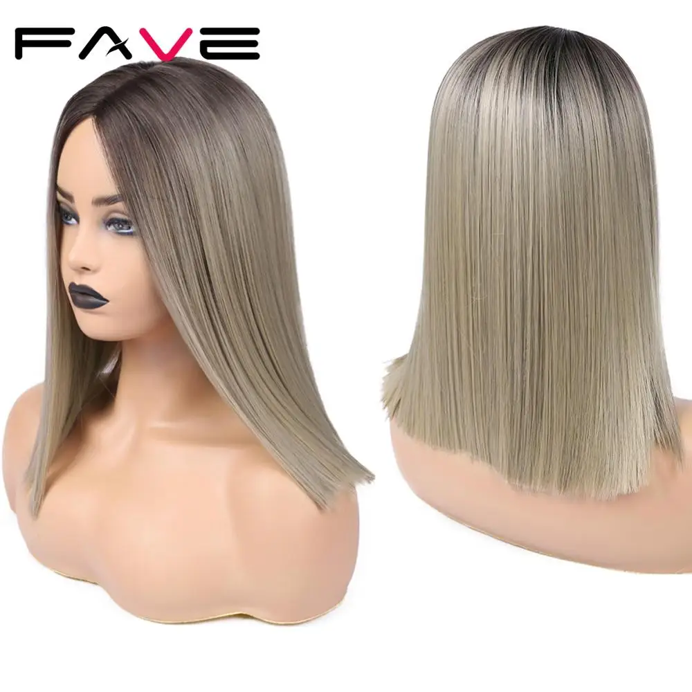 FAVE парик парики женские короткие прямые Ombre Боб черный пепельный Лен коричневый розовый синтетические парики для черных женщин 12 дюймов средняя часть Glueless Косплей парики