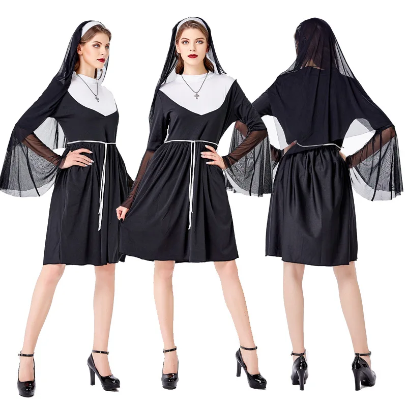 

Halloween New Nun Priest Wears Dress Saint Female Mary Role Play DS Performance Costume