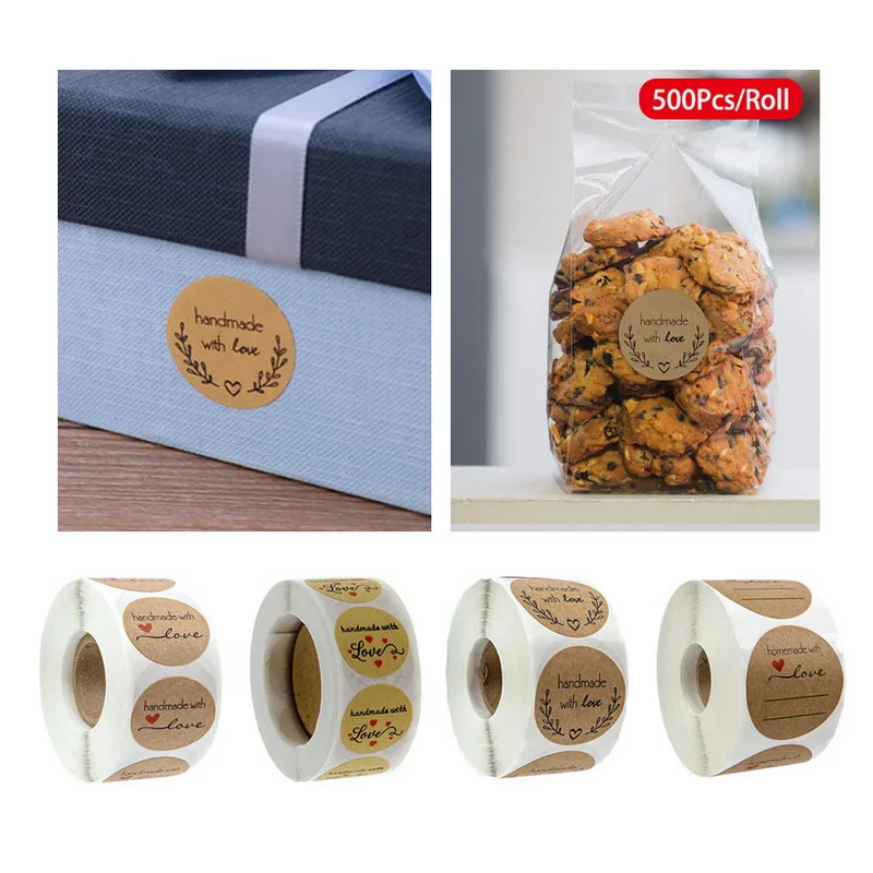 

500 шт., наклейки ручной работы из крафт-бумаги