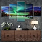 Картины для гостиной, домашний декор, холст, 5 панелей, зеленая Аврора, картина-рама, современная картина HD, плакат, настенное искусство