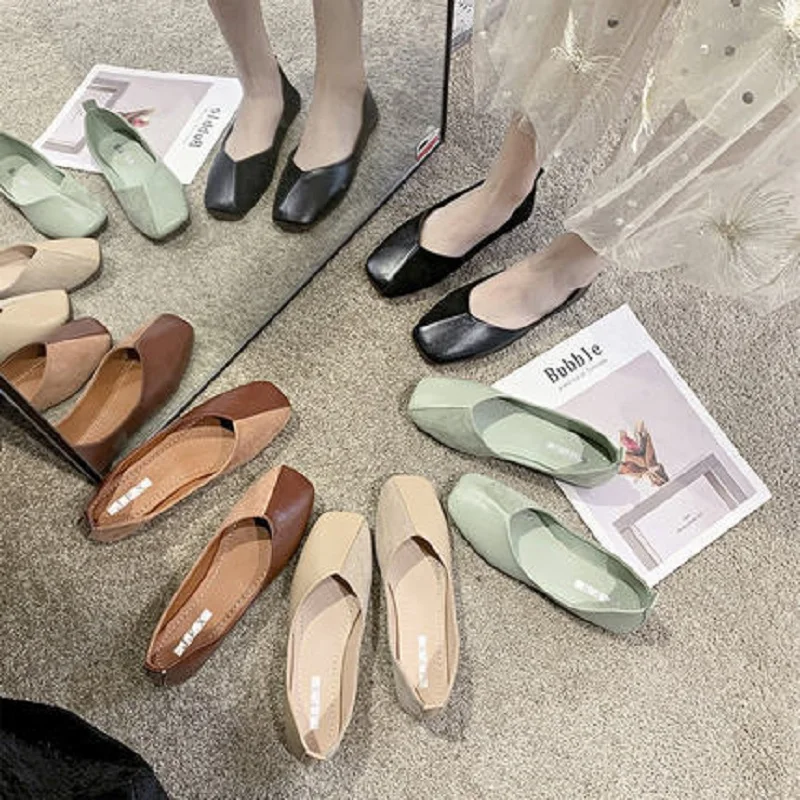 

2020 spring new women's flat shoes casual wild comfortable set of feet soft bottom non-slip square head women's single shoes