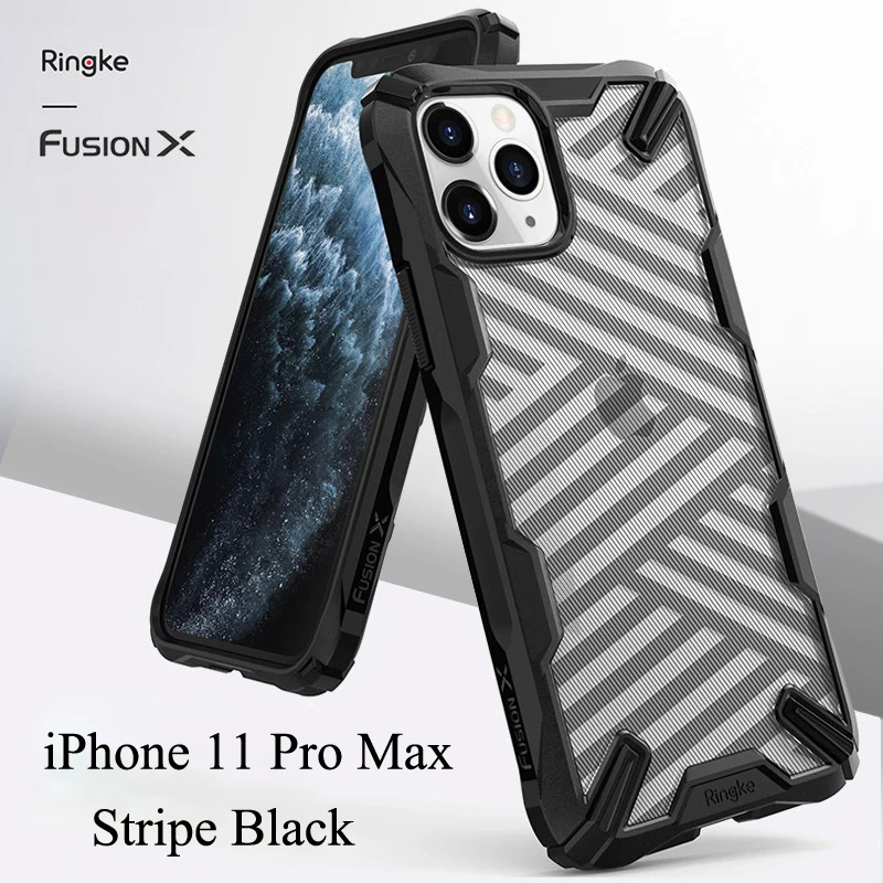 Чехол Ringke Fusion X для iPhone 11 Pro Max, сверхпрочный, амортизирующий, прозрачный, жесткий, из поликарбоната, мягкий, с рамкой из ТПУ, гибридный - Цвет: Stripe Black