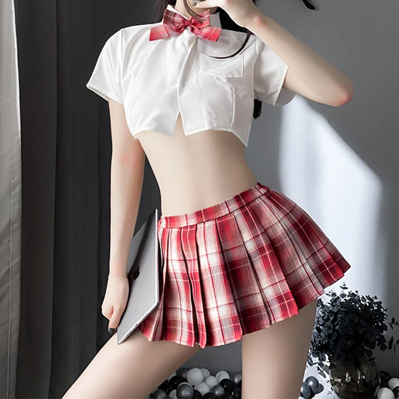 

Japanese Sexy JK Uniform Women Erotic Cosplay Lingerie Plaid Pleated Miniskirt Ladies Role Play Sexy Outfit