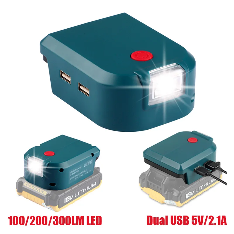 Adaptador LED USB Dual para Black & Decker, convertidor de batería de iones de litio de 14,4 V/18V con 3 modos de luz LED de trabajo, lámpara de emergencia