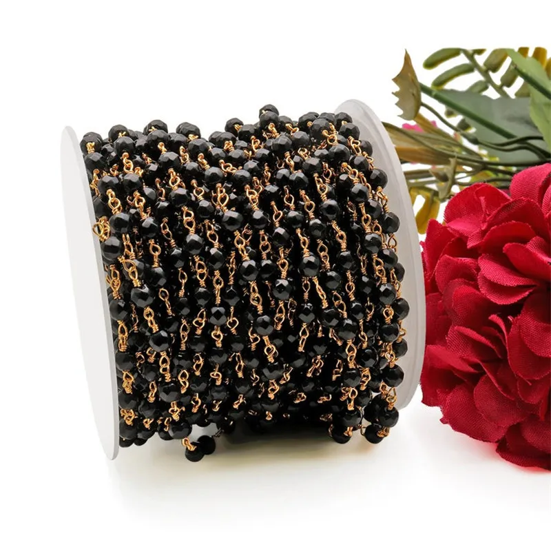 

WT-RBC189 Handmade black crystal stone and Pearl mix rosary beads chain in real gold plated fashion jewelry findings chain