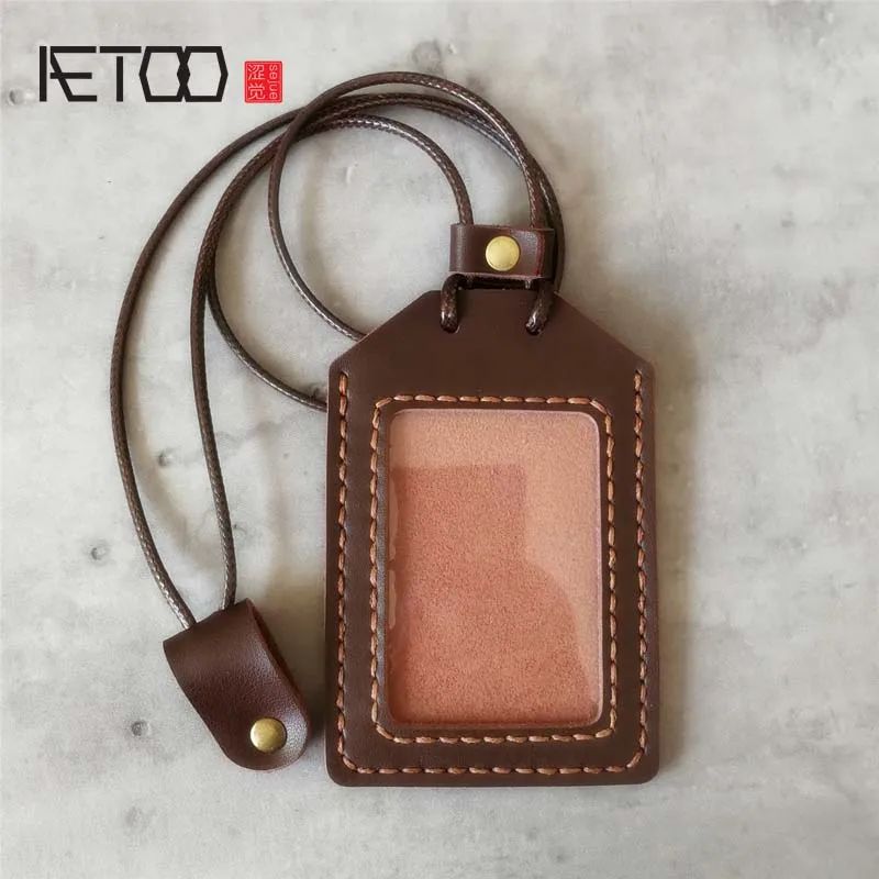 AETOO Genuine leather bus card holder primary school campus transportation card holder female hanging neck rice card holder tran