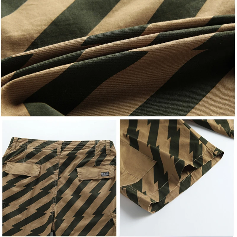 

2021 New Men's Lightning Print Cargo Shorts Summer Men Casual 100%Cotton Short Pants Sport Solid Color Knee Length Shorts Male