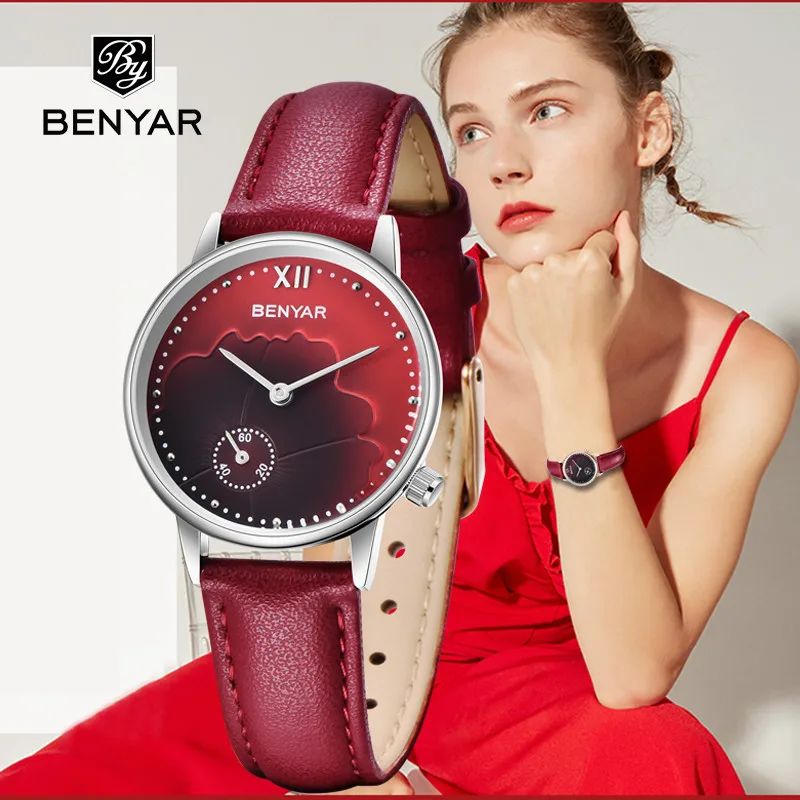 

BENYAR New Ladies Watch Fashion Leather Wrist Watch Vintage Women's Watches Top Brand Luxury Waterproof Clock Relogio Feminino
