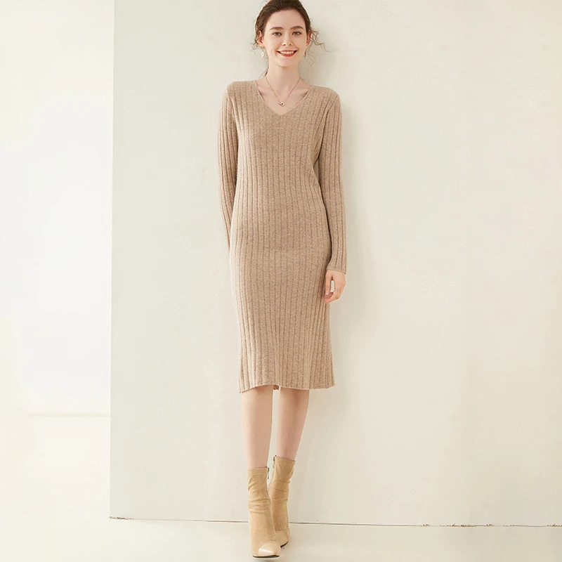 Женское длинное платье-рубашка с V-образным вырезом | Женская одежда