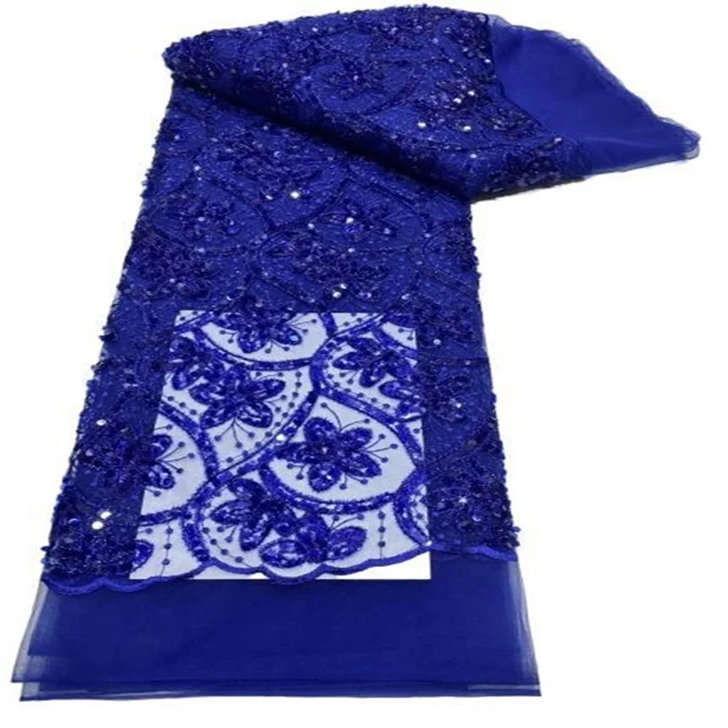 

Royal Blue Nigerian Mesh Net Lace Fabric African Sequins Lace Fabric High Quality French Mesh Tulle Lace Fabric with Sequins
