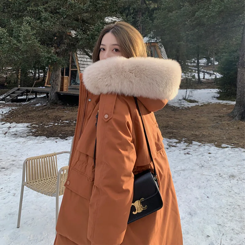 Женский длинный пуховик с капюшоном свободная куртка на белом - Цена: 5115.18