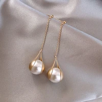 dominated contracted fashion metal long tassels pearl ball design drop earrings women korean temperament new joker earrings