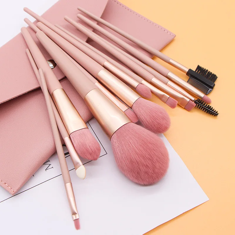 

12 Nude Pink Makeup Brush Set Wooden Handle Loose Powder Blush Eyeshadow Brush Multifunctional Beauty Tool
