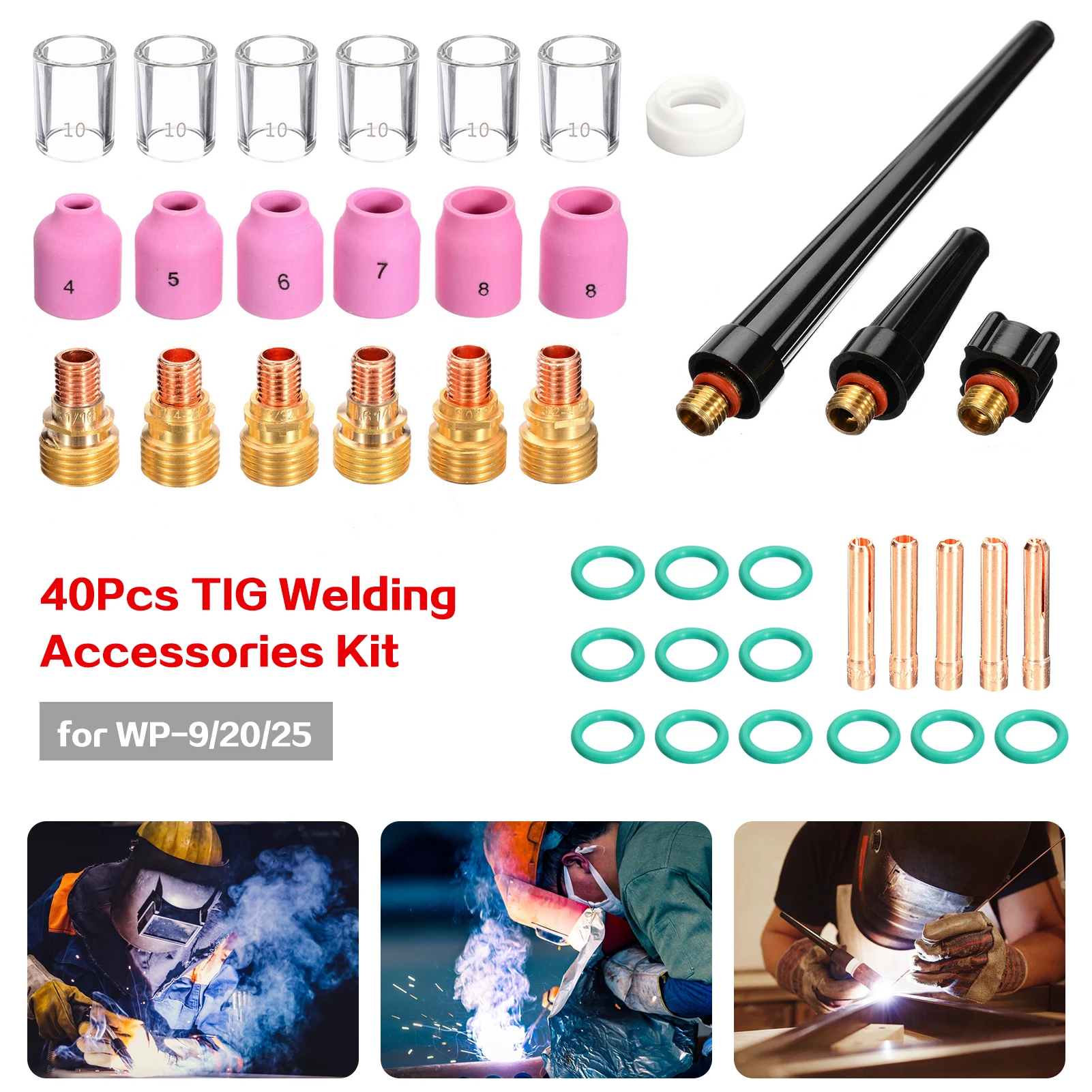 

40Pcs TIG Soldering Torch Accessories Collet Bodies Collets Heat-Resistant Glass Cup Welding Tool Kit for WP-9/20/25