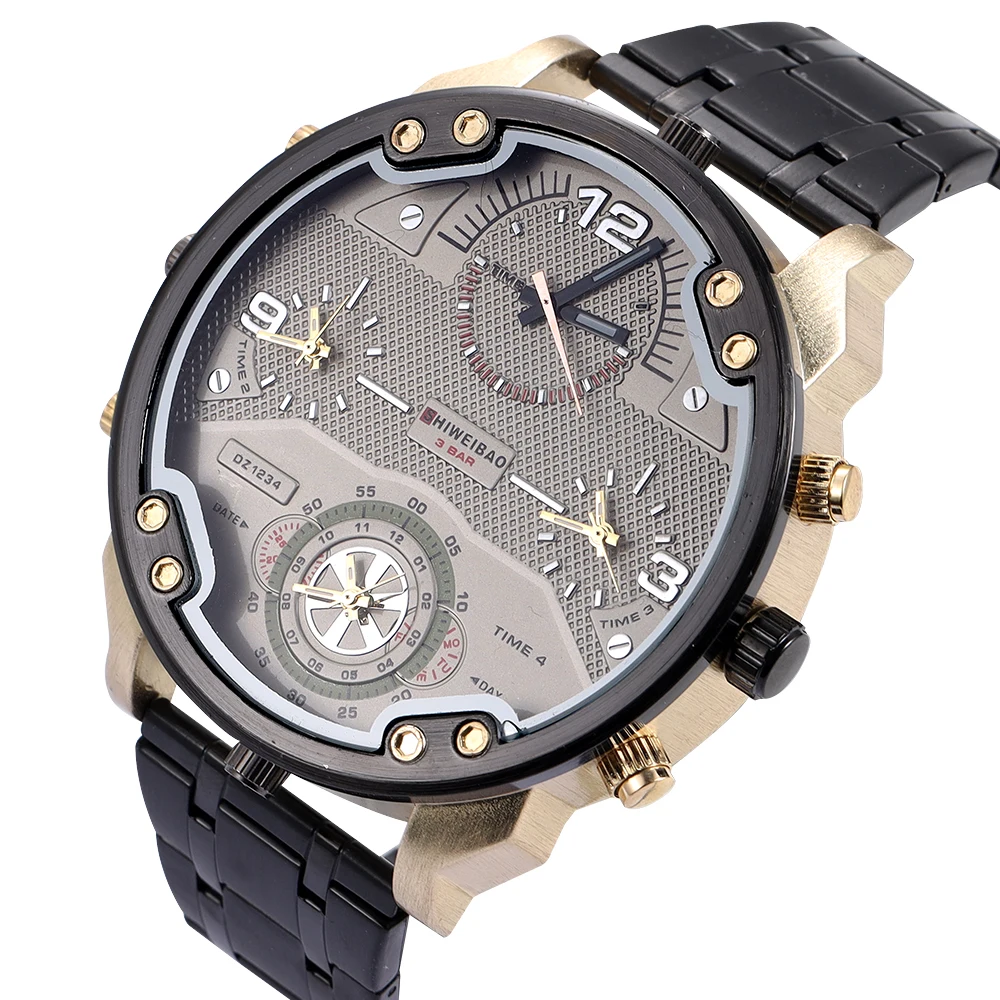 

Top Brand Shiweibao Large Dial Cool Men's Watch Sports Military Four Time Stainless Steel Fashion Trend Quartz Watch