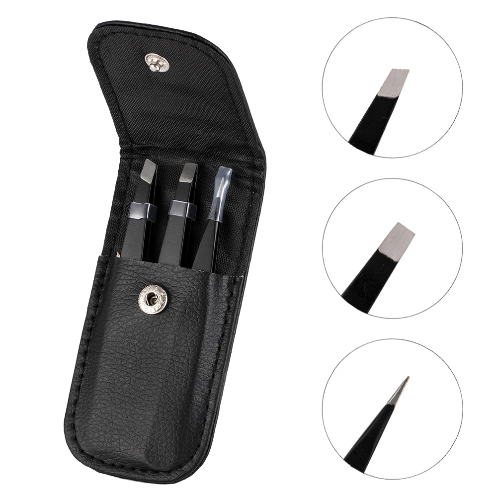 

3 PCS/Set Hair Removal Makeup Tools Eyebrow Tweezers Stainless Steel Point Tip/Slant Tip/Flat Tip Accessory with Black Bag Case