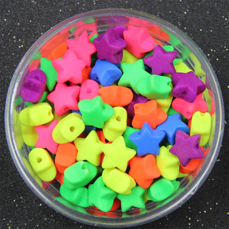 бижутерия Матовые акриловые бусины 50 шт./лот с цветными сердечками и звездами