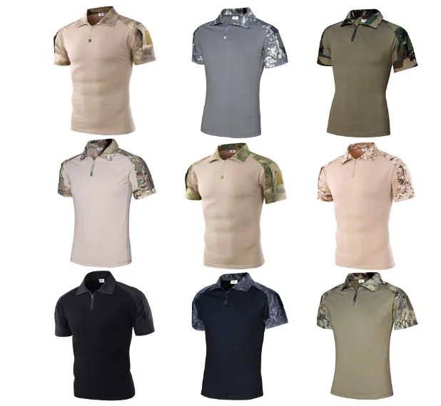 

Outdoor Short Sleeve Polo Shirt ACU CP Desert Camouflage Tactical Military Uniform Absorb Sweat Hunting Men Combat Army Suit